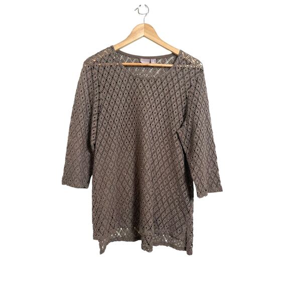 Chico's Women's Brown 3/4 Sleeve Mesh Casual Shell Blouse Size 3 (XL) - Picture 1 of 7